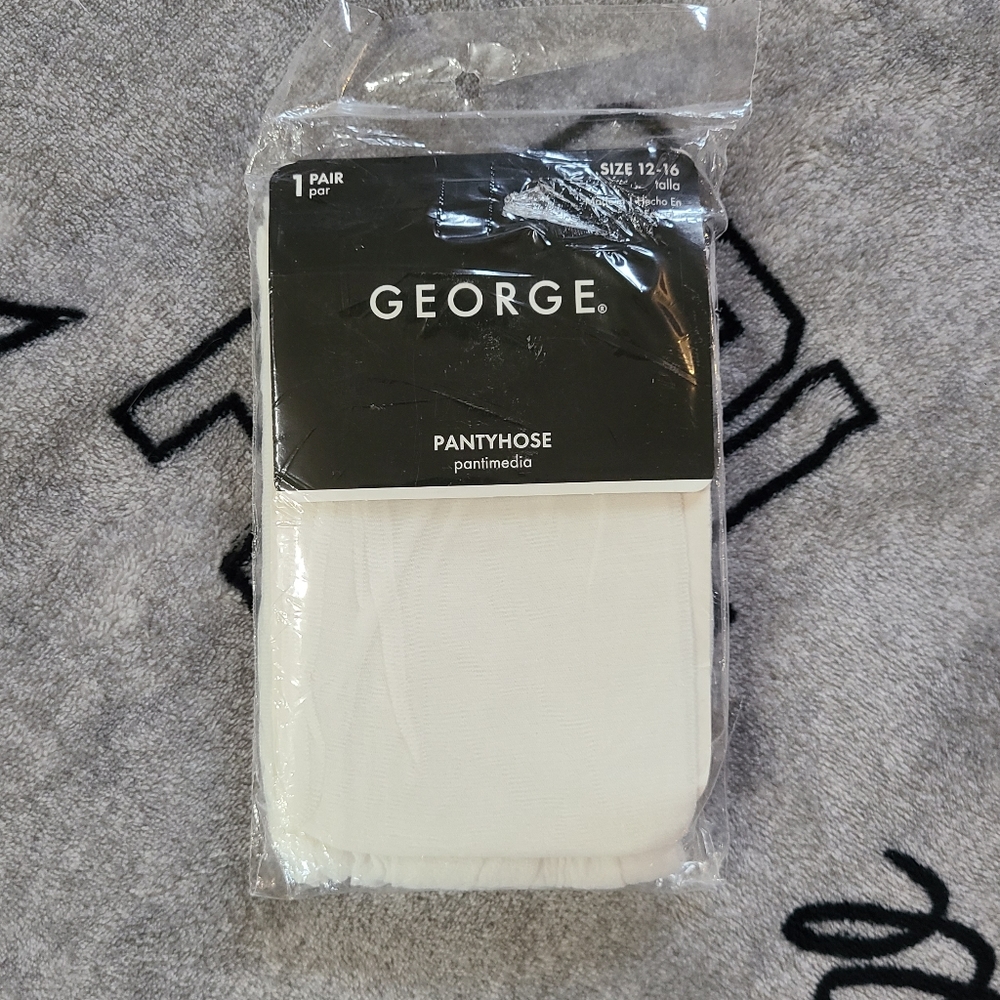 🔥NWT George Girls White Tights/ Pantyhose Size 12-16
